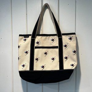 Lands’ End Skier Ski Canvas Tote Shoulder Bag Navy Cream